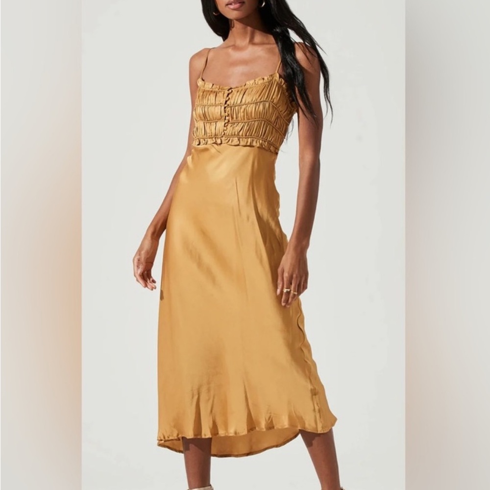 ASTR The Label Zola Satin Slip Dress in Gold - size small